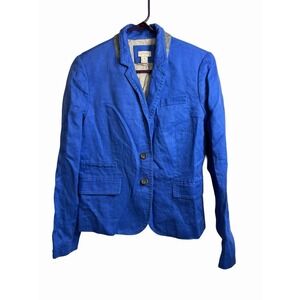 j crew womens blue button front long sleeve blazer jacket coat size 8